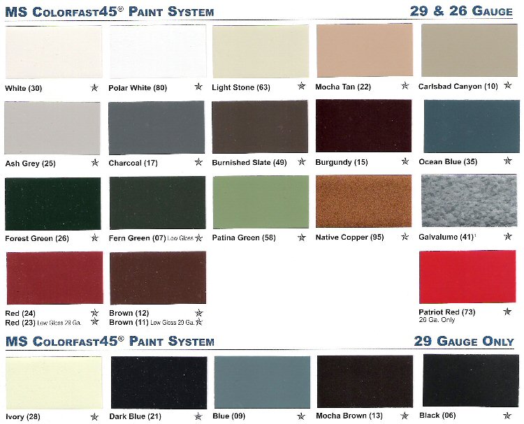 Tin Roofing Color Chart